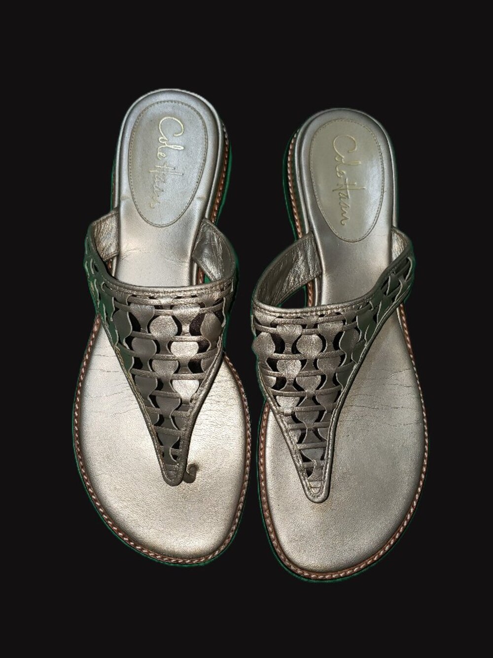 Cole Haan Metallic Silver Leather Thong Sandals Nike Air Comfort 10B